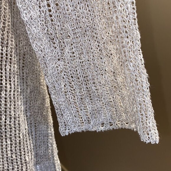 Eileen Fisher Asymmetrical V Neck layering Sweater Fishnet Linen Blend Size S - Picture 6 of 12